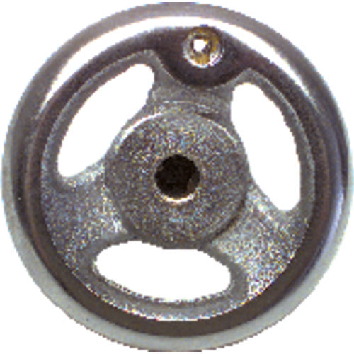 Polished Chrome Plated Hand Wheel - 3″ Wheel Diameter, 1″ Hub Diameter, #10–24 Threaded Handle Hole, 3/8″ Threaded Center Hole - USA Tool & Supply