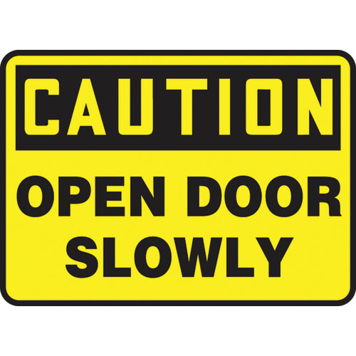 Sign, Caution Open Door Slowly, 7″ × 10″, Aluminum - USA Tool & Supply