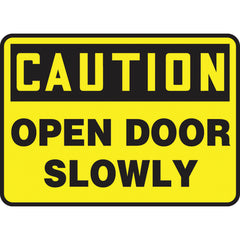 Sign, Caution Open Door Slowly, 7″ × 10″, Plastic - USA Tool & Supply