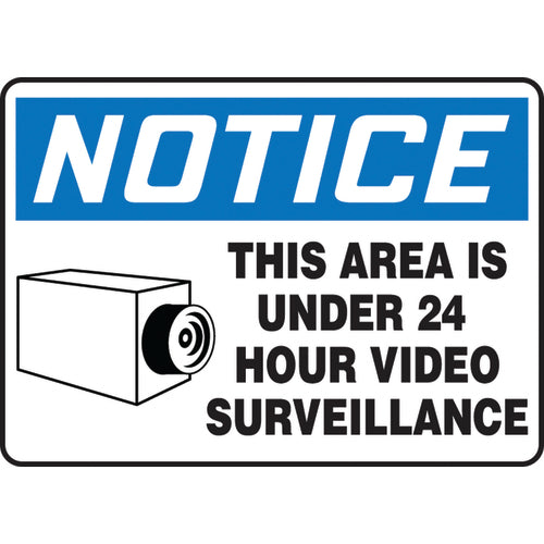 Sign, Notice This Area Is Under 24 Hour Video Surveillance, 10″ × 14″, Plastic - USA Tool & Supply