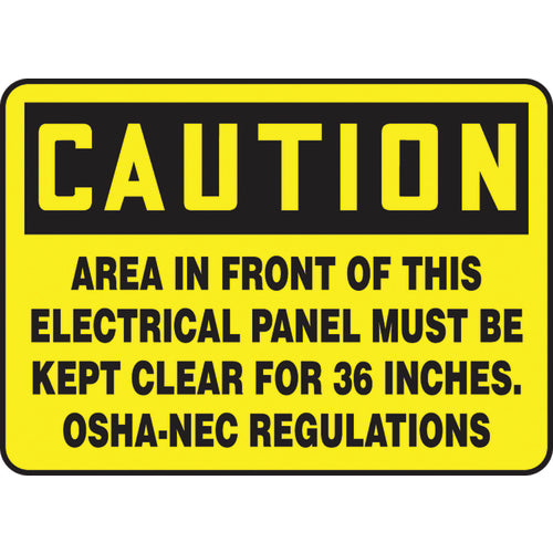 Sign, Caution Area In Front Of This Electrical Panel, 7″ × 10″, Aluminum - USA Tool & Supply