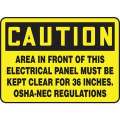 Sign, Caution Area In Front Of This Electrical Panel, 7″ × 10″, Aluminum - USA Tool & Supply