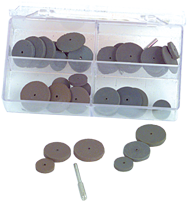#707 Resin Bonded Rubber Kit - Small Wheel & Mandrel - Various Shapes - Equal Assortment Grit - USA Tool & Supply
