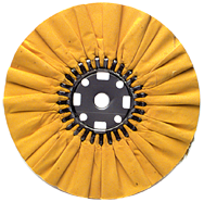 16 x 1-1/4'' (7 x 8'' Flange) - Cotton Treated - Stiff Yellow Sheeting for Non-Ferrous Metals Ventilated Bias Buffing Wheel - USA Tool & Supply