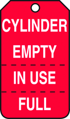 Cylinder Tag, Cylinder Empty, In Use, Full (Perforated), 25/Pk, Plastic - USA Tool & Supply