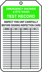 Inspection Record Tag, Emergency Shower & Eye Wash Test Record, 25/Pk, Plastic - USA Tool & Supply