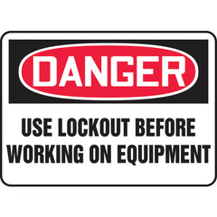 Sign, Danger Use Lockout Before Working On Equipment, 10″ × 14″, Aluminum - USA Tool & Supply