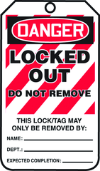 Lockout Tag, Danger Locked Out, 25/Pk, Plastic - USA Tool & Supply