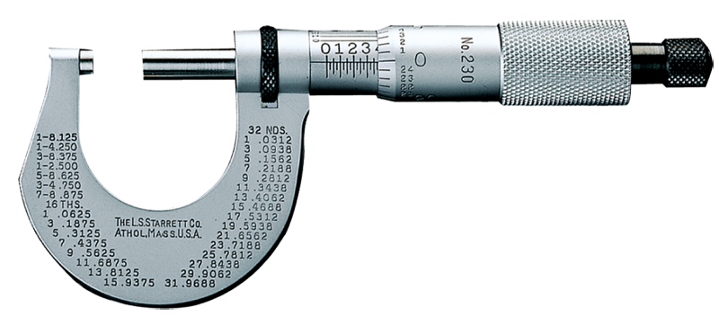 #T230XRL - 0 - 1'' Measuring Range - .001 Graduation - Ratchet Thimble - Carbide Face - Outside Micrometer - USA Tool & Supply