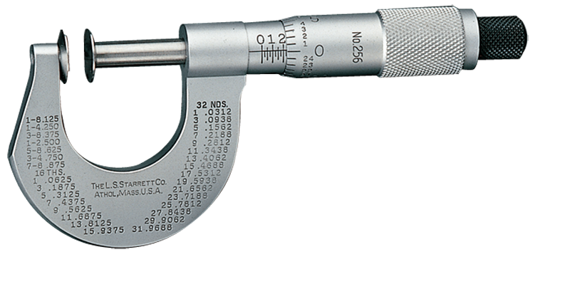 #256MRL-25 -  0 - 25mm Measuring Range - .01mm Graduation - Ratchet Thimble - High Speed Steel Face - Disc Micrometer - USA Tool & Supply