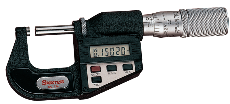 #733XFL-1 -  0 - 1" / 0 - 25mm Measuring Range - .00005/.001mm Resolution - Friction Thimble - Carbide Face - Electronic Outside Micrometer with Letter of Certification - USA Tool & Supply