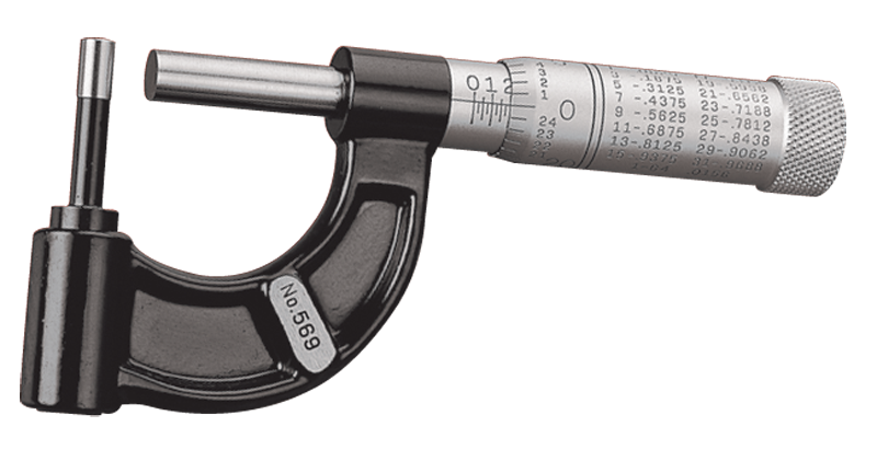 #569AXP - 0 - 1'' Measuring Range - .001" Graduation - Friction Thimble - Carbide Face - Tubing Micrometer - USA Tool & Supply