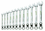 12 Piece - 12 Pt Ratcheting Flex-Head Combination Wrench Set - High Polish Chrome Finish - Metric 8mm - 19mm - USA Tool & Supply