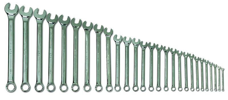 27 Piece Supercombo Wrench Set - High Polish Chrome Finish - Supercombo Open End and Supertorque Box End - Metric 6mm - 36mm; Tools Only - USA Tool & Supply