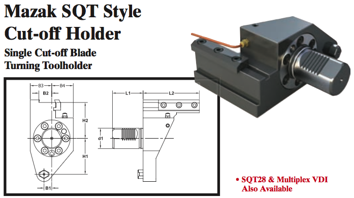 Mazak SQT Style Cut-off Holder (Single Cut-off Blade Turning Toolholder) - Part #: SQT45.1525 - USA Tool & Supply