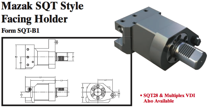 Mazak SQT Style Facing Holder (Form SQT-B1) - Part #: SQT21.1525 - USA Tool & Supply