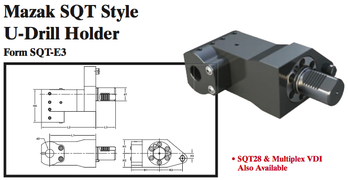 Mazak SQT Style U-Drill Holder (Form SQT-E3) - Part #: SQT91.1020 - USA Tool & Supply