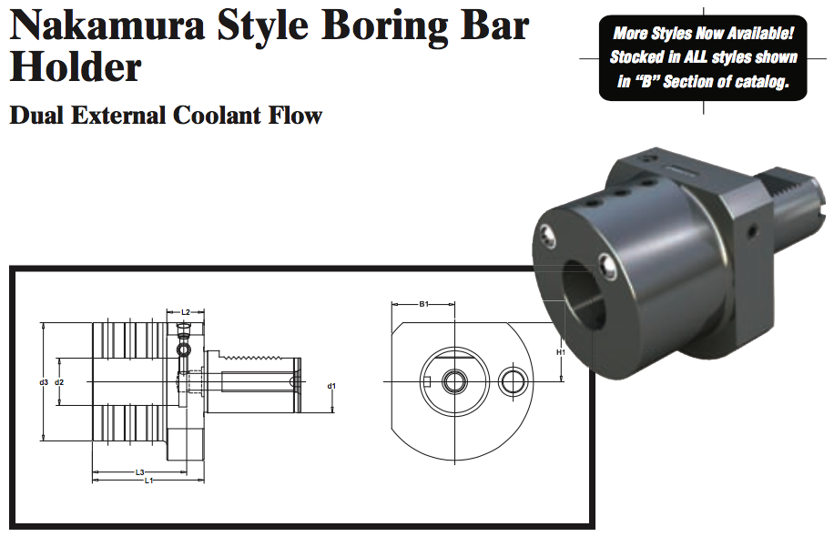 Nakamura Style Boring Bar Holder (Dual External Coolant Flow) - Part #: NK52.4025 - USA Tool & Supply