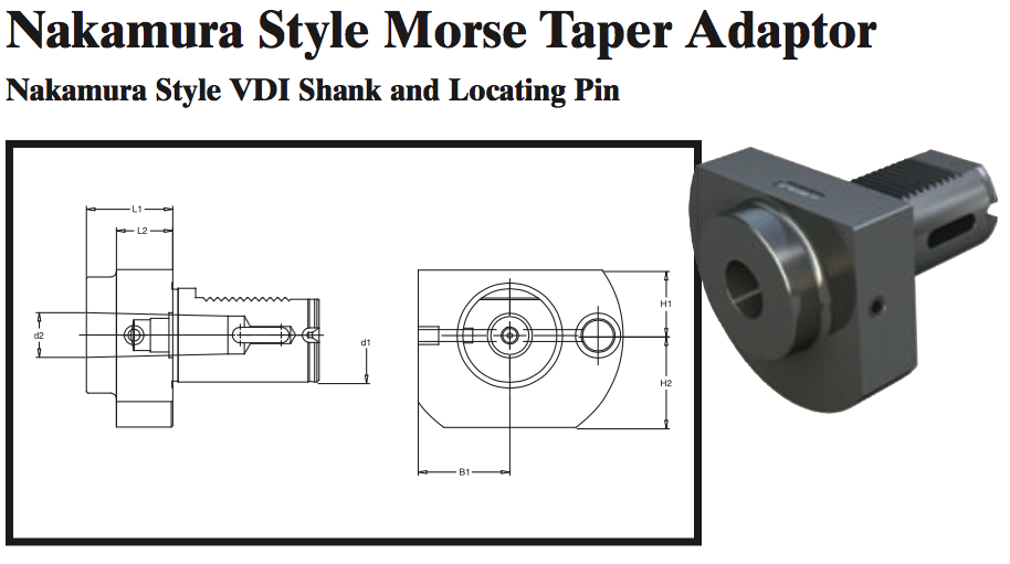 Nakamura Style Morse Taper Adaptor (Nakamura Style VDI Shank and Locating Pin) - Part #: NK71.5040 - USA Tool & Supply