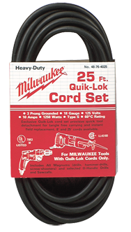 #48-76-4025 - Fits: Most Milwaukee 3-Wire Quik-Lok Cord Sets @ 25' - Replacement Cord - USA Tool & Supply