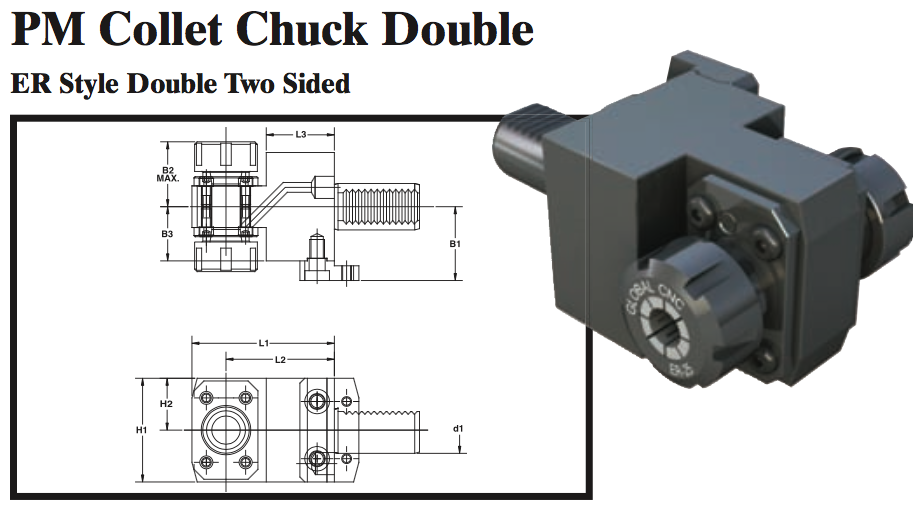 PM Collet Chuck Double (ER Style Double Two Sided) - Part #: PM93.3025ER - USA Tool & Supply