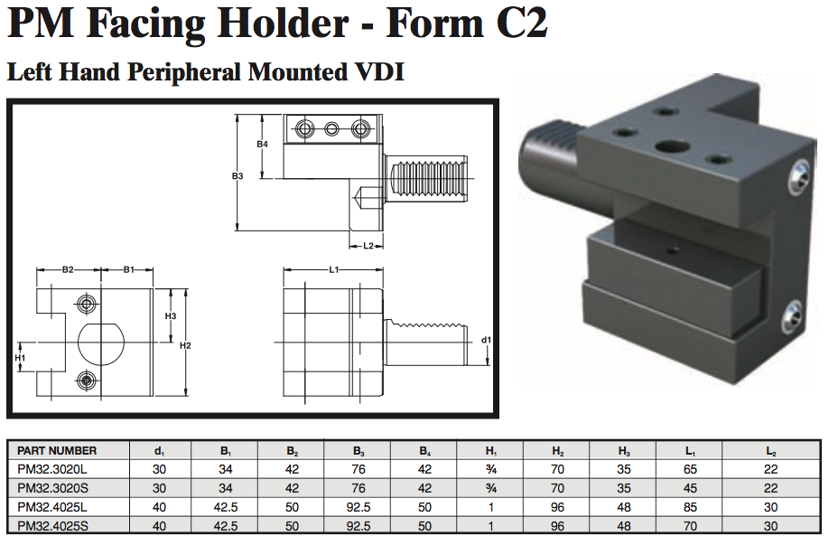 PM Facing Holder - Form C2 (Left Hand Peripheral Mounted VDI) - Part #: PM32.3020S - USA Tool & Supply