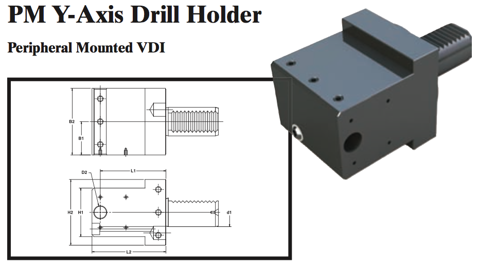 PM Y-Axis Drill Holder (Peripheral Mounted VDI) - Part #: PM59.3012D - USA Tool & Supply