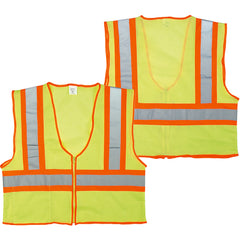 Class 2 Mesh Vest; Contrasting Color Strip, Zipper Closure, Inside Pocket - M - USA Tool & Supply