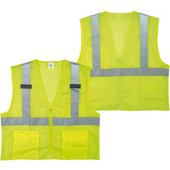 ‎Class 2 Mesh Vest; Contrasting Color Strip, Zipper Closure, Outside Pocket - 2XL - USA Tool & Supply