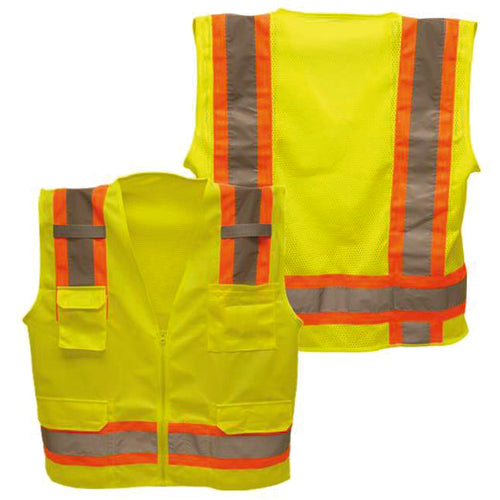 Class 2 Hi-Vis Vest; DOT Strips, Zipper Closure, 6 Pockets - M - USA Tool & Supply