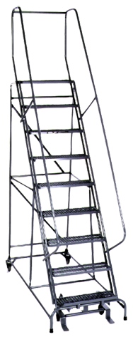 Model 1000; 9 Steps; 32 x 65'' Base Size - Steel Mobile Platform Ladder - USA Tool & Supply