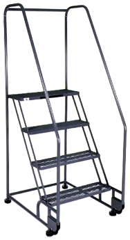 Model 4TR26E4; 4 Steps; 28 x 47'' Base Size - Tilt-N-Roll Ladder - USA Tool & Supply