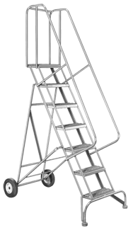 Model 6500; 5 Steps; 30 x 46'' Base Size - Roll-N-Fold Ladder - USA Tool & Supply