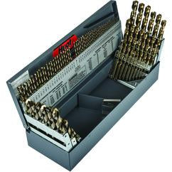 115 Pc. 3 in 1 (1/16" - 1/2" by 64ths / A-Z / 1-60) Cobalt Bronze Oxide Jobber Drill Set - USA Tool & Supply
