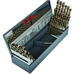 115 Pc. 3 in 1 (1/16" - 1/2" by 64ths / A-Z / 1-60) Cobalt Bronze Oxide Jobber Drill Set - USA Tool & Supply