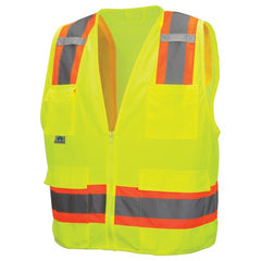 Class 2 Surveyors' Vest; Contrasting Color Strip, Zipper Closure, 8 Pockets - L - USA Tool & Supply
