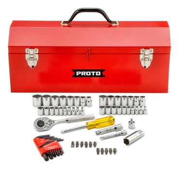 Proto® 1/4" & 3/8" Drive 65 Piece Socket Set with Hex Keys- 6 & 12 Point w/Box J9971R - USA Tool & Supply