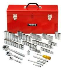 Proto® 1/4", 3/8", & 1/2" Drive 101 Piece Socket Set- 6, 8, & 12 Point w/ Box J9975R - USA Tool & Supply