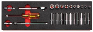 Proto® Foamed 1/4" Drive 25 Piece Combination Socket Set w/ Classic Pear Head Ratchet  - Full Polish - 6 Point - USA Tool & Supply