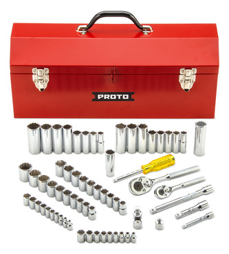 Proto® 1/4" & 3/8" Drive 65 Piece Socket Set- 6 & 12 Point w/Box J9971R - USA Tool & Supply