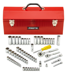 Proto® 1/4" & 3/8" Drive 65 Piece Socket Set- 6 & 12 Point w/Box J9971R - USA Tool & Supply