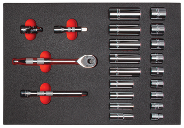 Proto® Foamed  3/8" Drive 22 Piece Socket Set w/ Precision 90 Pear Head Ratchet - Full Polish -6 Point - USA Tool & Supply