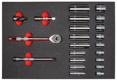 Proto® Foamed  3/8" Drive 22 Piece Socket Set w/ Precision 90 Pear Head Ratchet - Full Polish -6 Point - USA Tool & Supply