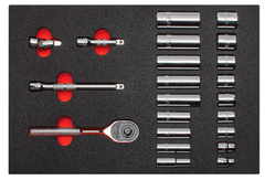 Proto® Foamed  3/8" Drive 22 Piece Socket Set w/ Classic Pear Head Ratchet - Full Polish - 6 Point - USA Tool & Supply