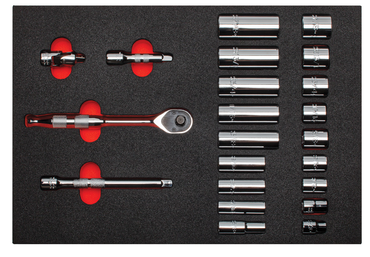 Proto® Foamed 3/8" Drive 22 Piece Socket Set w/ Precision 90 Pear Head Ratchet- Full Polish- 12 Point - USA Tool & Supply