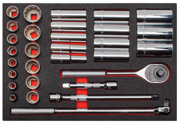 Proto® Foamed 1/2" Drive 30 Piece Socket Set w/ Classic Pear Head Ratchet - Full Polish - 12 Point - USA Tool & Supply