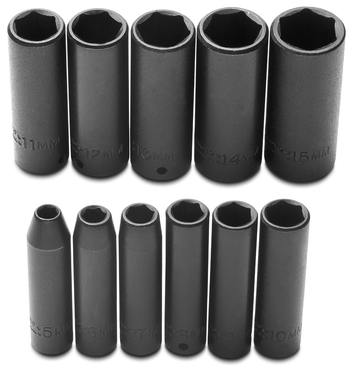 Proto® 1/4" Drive 11 Piece Metric Deep Impact Socket Set - 6 Point - USA Tool & Supply