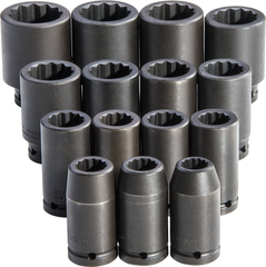 Proto® 3/4" Drive 15 Piece Deep Metric Impact Socket Set - 12 Point - USA Tool & Supply