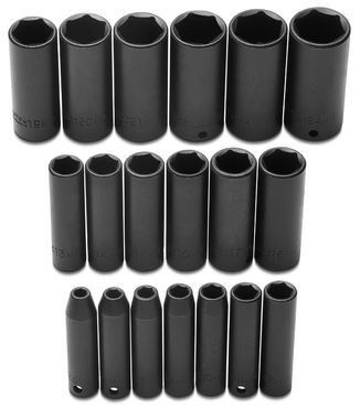 Proto® 3/8" Drive 19 Piece Metric Deep Impact Socket Set - 6 Point - USA Tool & Supply