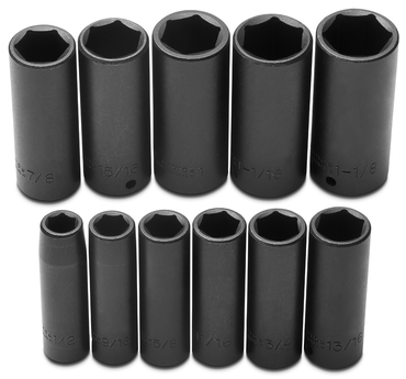 Proto® 1/2" Drive 11 Piece Deep Impact Socket Set - 6 Point - USA Tool & Supply